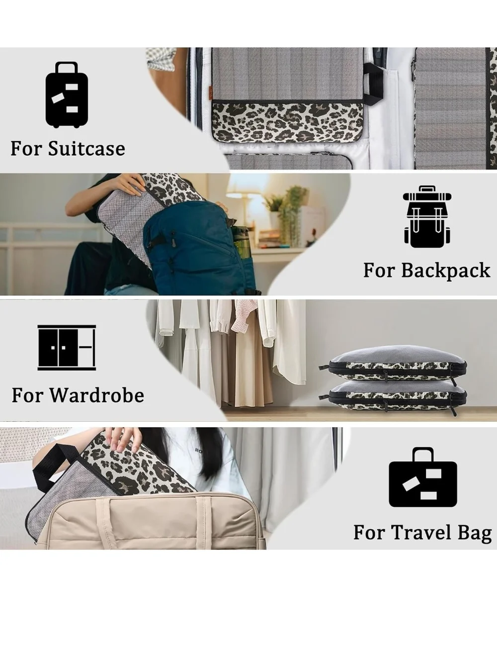 Leopard Print Travel Packing Cube Set - Beige